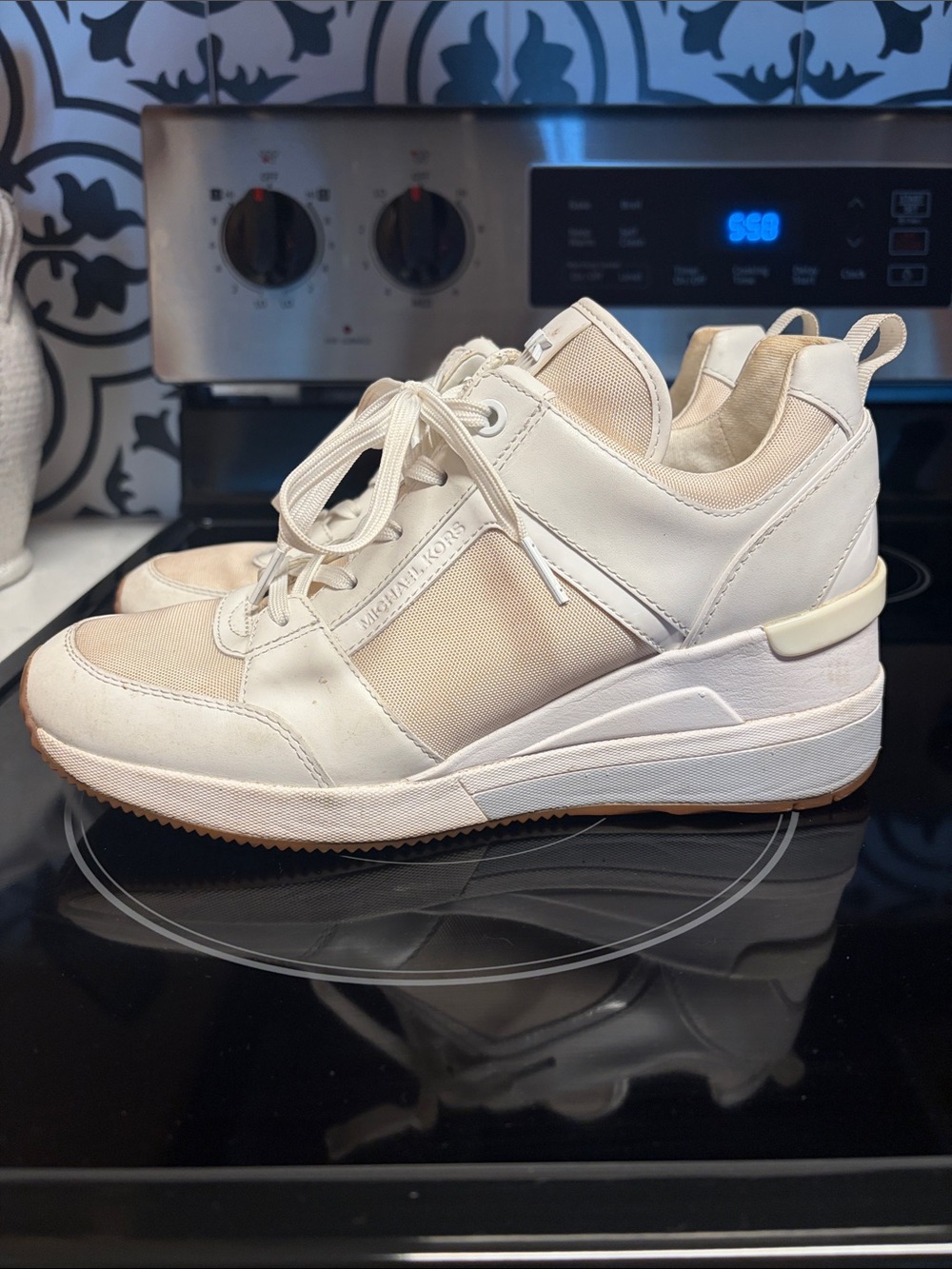 Michael Kors Cream and Beige Wedge Sneakers